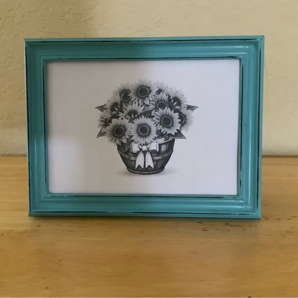 Farmhouse Sunflowers and basket picture 5x7 w/frame